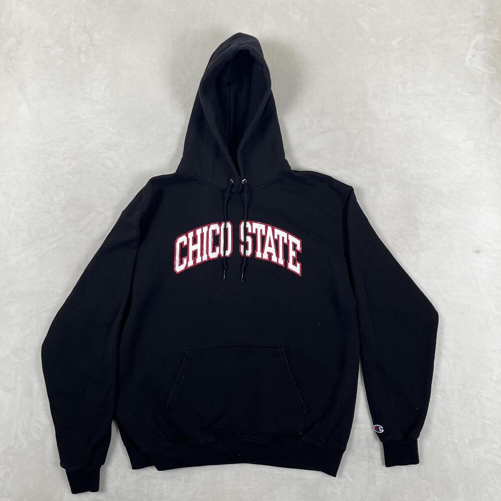 Chico State Hoodie Mens Large Black Champion Fleece Pullover Sweatshirt Graphic